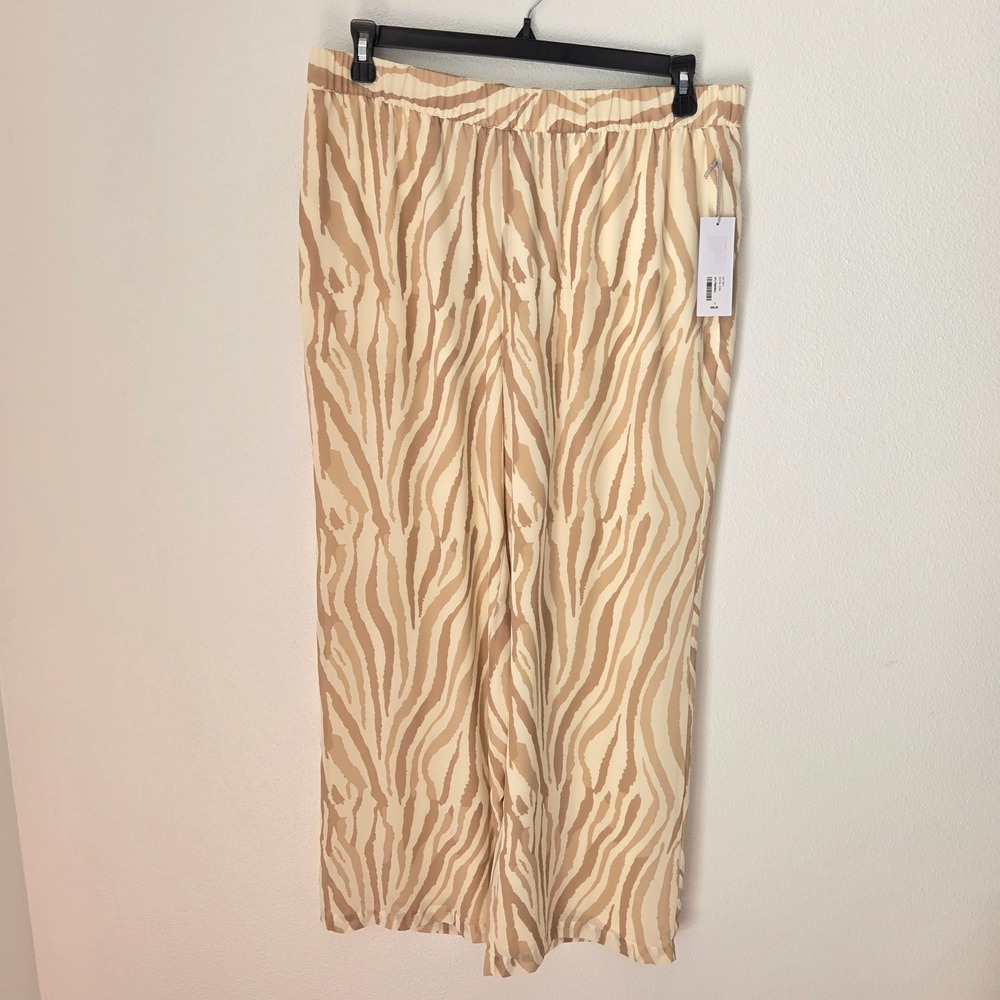 Soft Surroundings Zebra Print Wide Leg Pants Tan Cream NWT Large 14/16